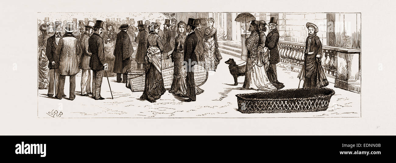 ERDE ZU ERDE: AUSSTELLUNG VON HERRN SEYMOUR HADEN KORB SÄRGEN AN STAFFORD HOUSE, UK, 1875 Stockfoto