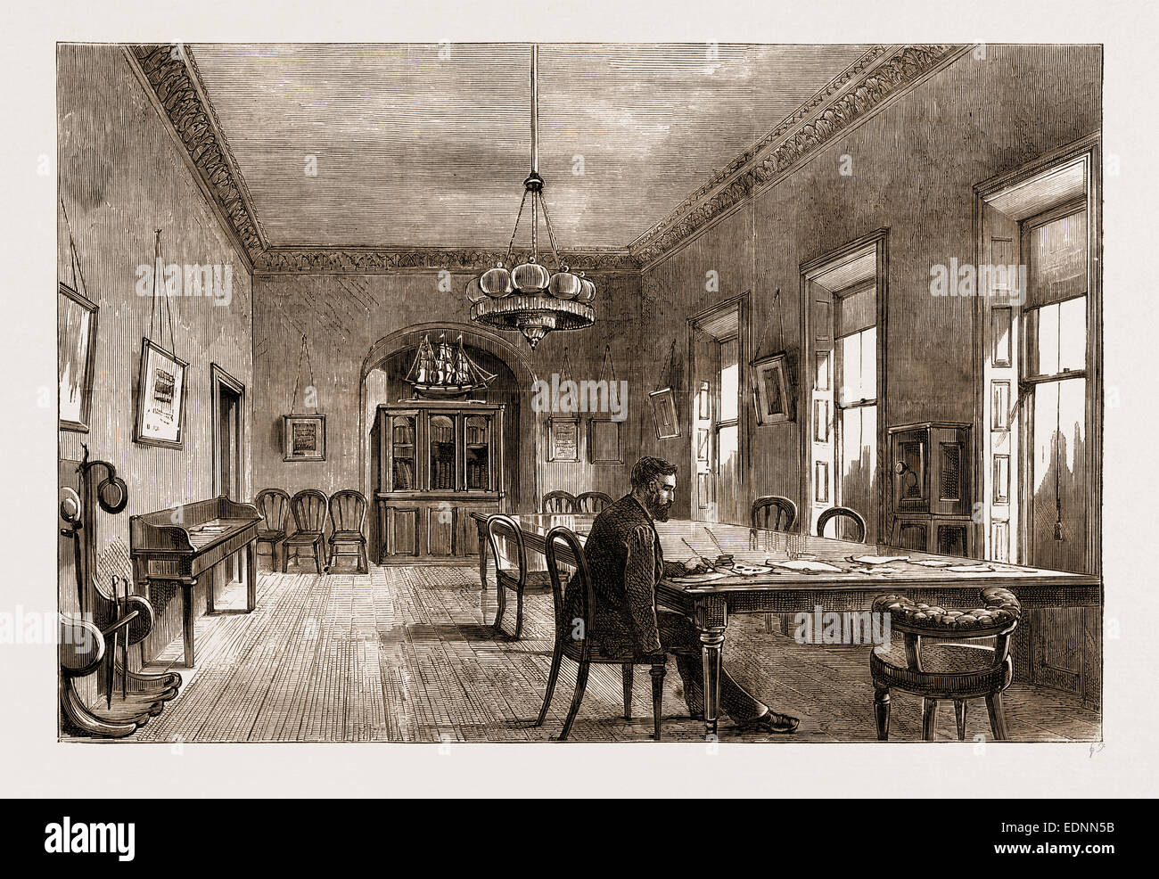 DIE LAND-AGITATION IN Irland, der neue Ausschuss-Raum der LAND-Liga IN DUBLIN, 1881, Herr Michael Davitt Stockfoto