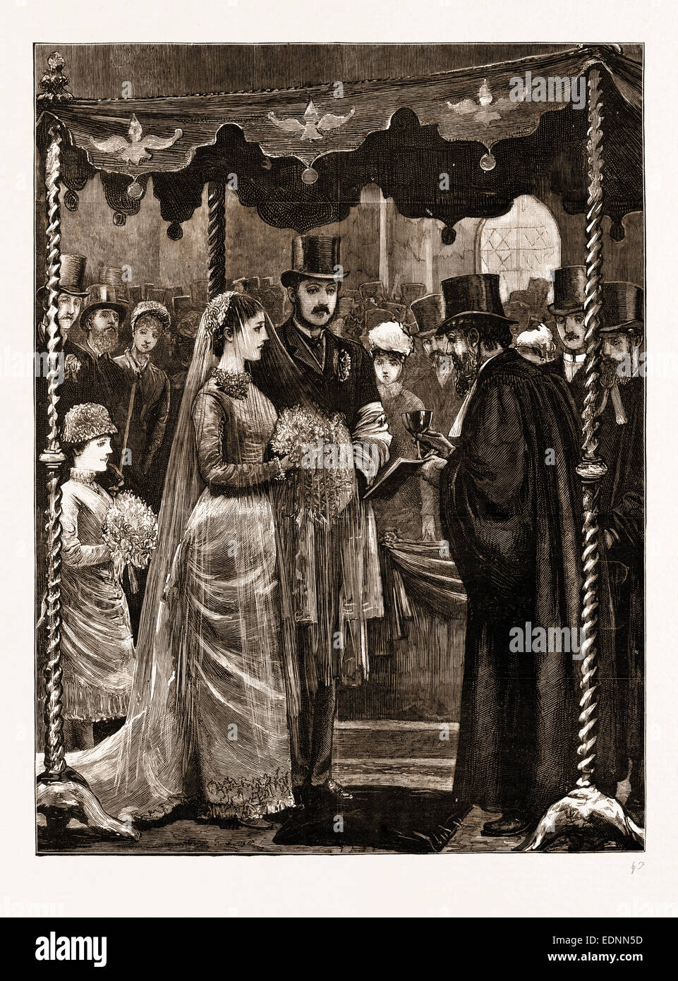 DIE EHE DES HERRN LEOPOLD DE ROTHSCHILD UND MDLLE. MARIE PERUGIA IN DER SYNAGOGE, GREAT PORTLAND STREET, LONDON, UK Stockfoto