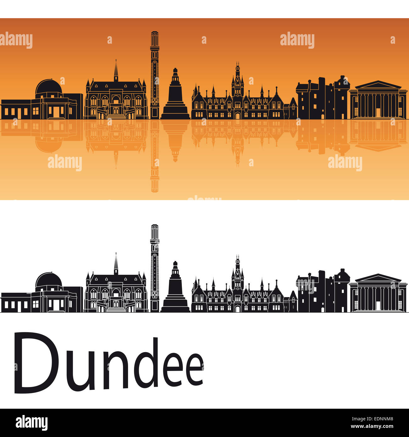 Skyline von Dundee in orange Stockfoto