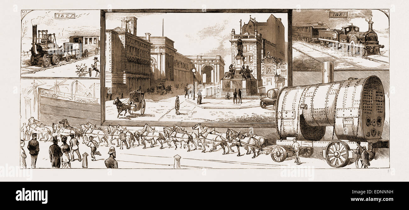 NEWCASTLE, UK, 1881, einige der Werke von STEPHENSON und seine Nachfolger: 1. George Stephensons erste Lokomotive Stockfoto