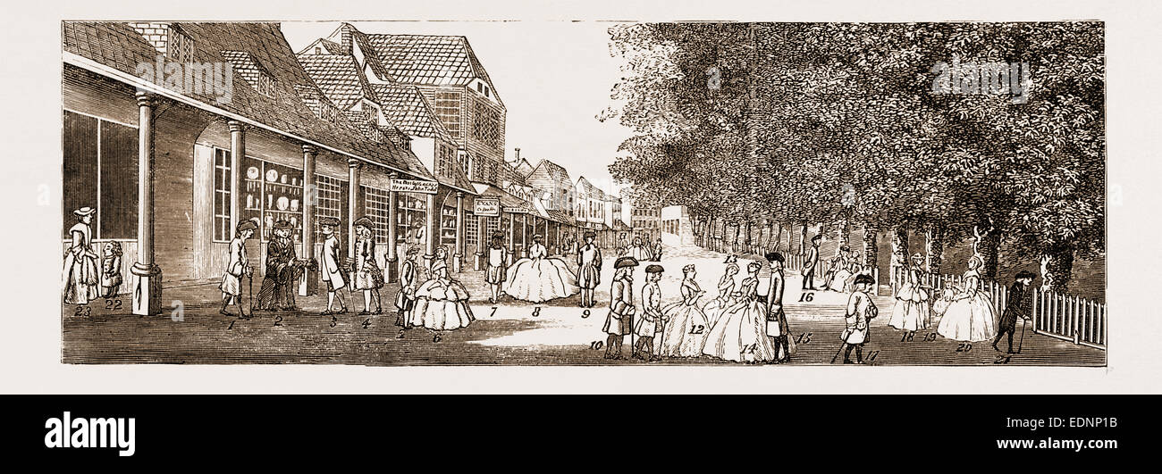 DIE BEMERKENSWERTE CHARAKTERE, DIE IN TUNBRIDGE WELLS MIT SAMUEL RICHARDSON, DER SCHRIFTSTELLER IM JAHRE 1748, AUS EINER ZEICHNUNG Stockfoto