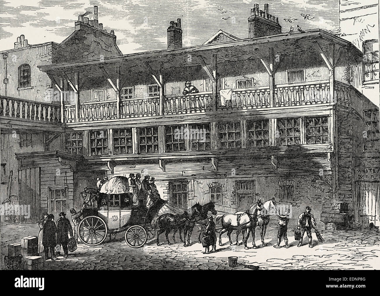 Der Hof der alten White Bear Inn, Piccadilly London, UK, 19. Jahrhundert Gravur Stockfoto