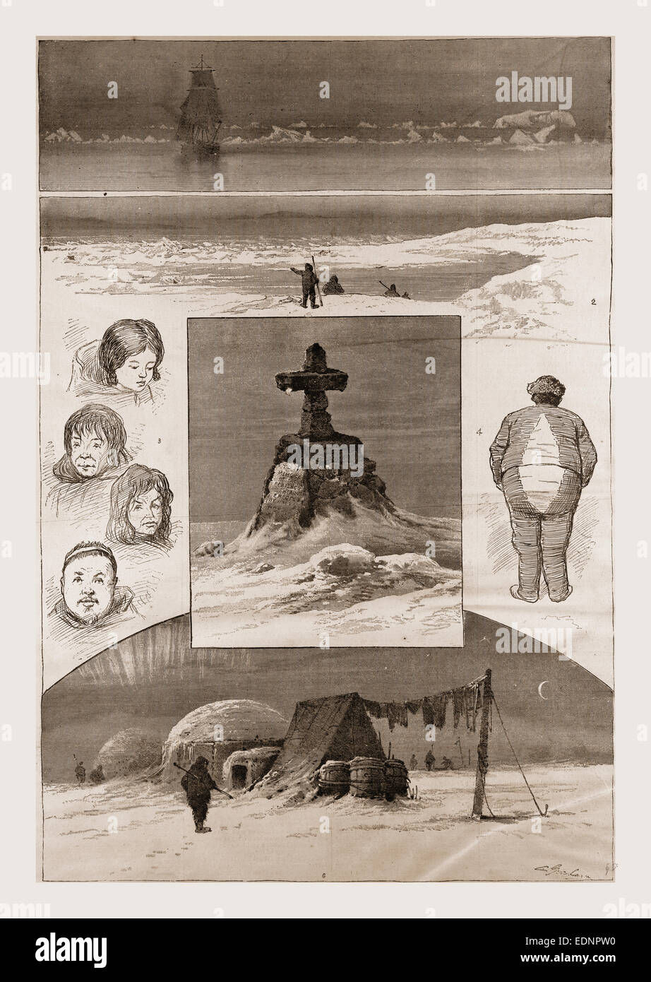 Die Suche nach Sir John Franklin, 1. Nähert sich das Packeis. (2) Smith Punkt, wo die Nordwestpassage Schiff sank. Stockfoto