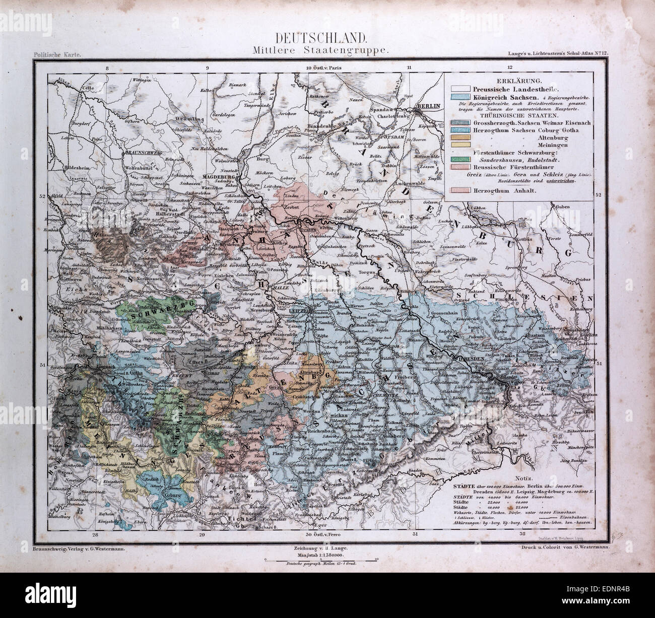 Deutschland, Deutschland, Atlas von Th. von Liechtenstern und Henry Lange, Antike Landkarte 1869 Stockfoto