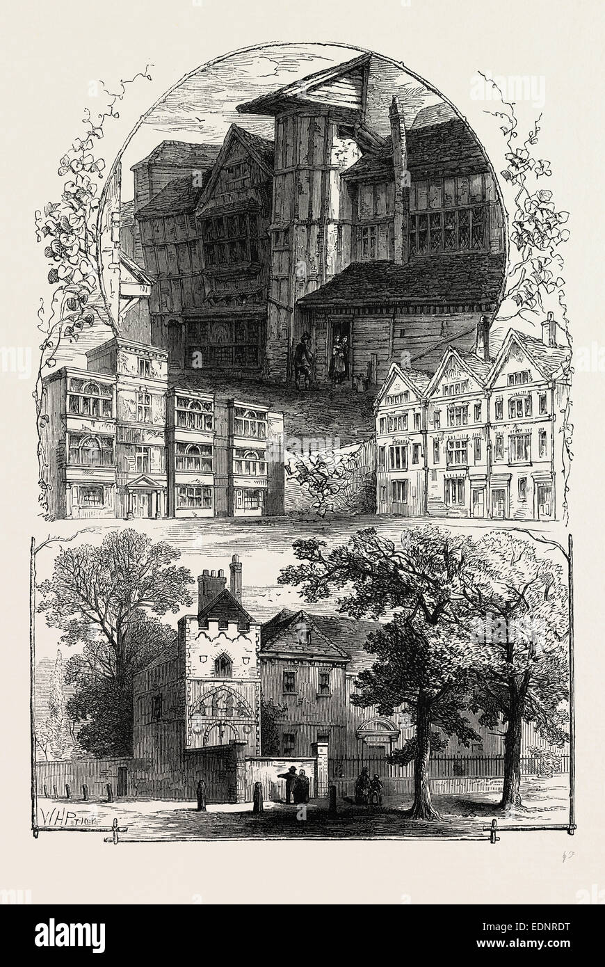 Whittington Haus, Grub Street 1811, General Monk, Bloomfield Haus 1823, bleibt der Aldgate, Bethnal Green, 1800 Stockfoto