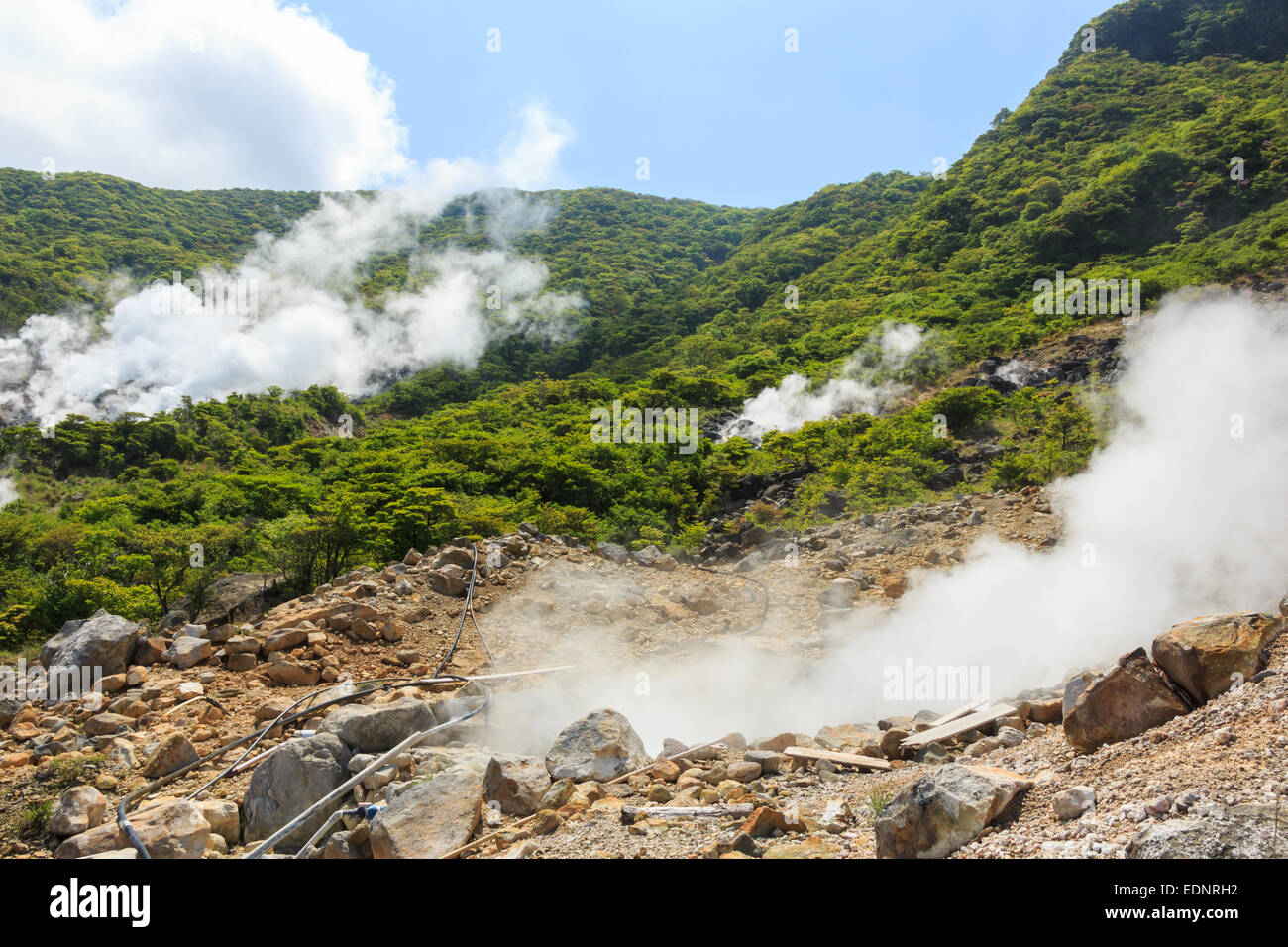 Ins Tal (vulkanische Tal mit aktiven Schwefel- und Thermalquellen in Hakone, Kanagawa, Japan) Stockfoto