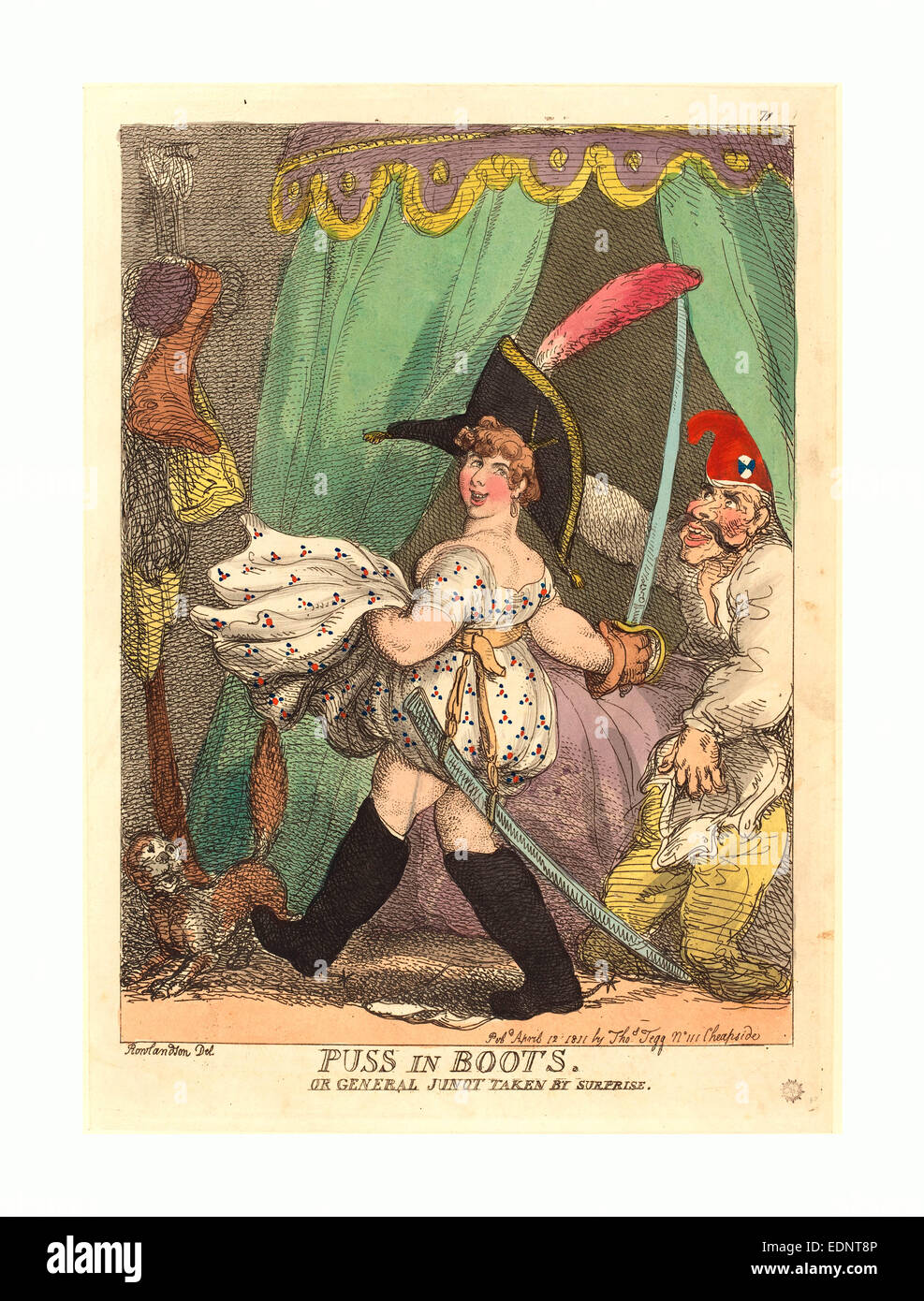 Thomas Rowlandson (British, 1756-1827), Puss in Boots oder General Junot überrumpelt, erschienen 1811 Stockfoto Thomas Rowlandson (British, 1756-1827), Puss in Boots oder General Junot überrumpelt, erschienen 1811 Stockfoto