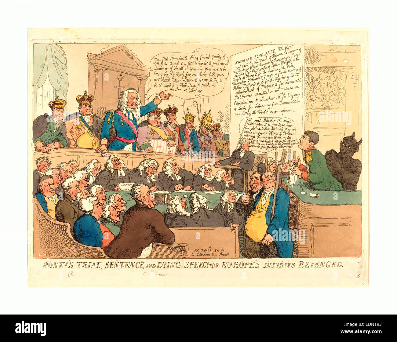 Thomas Rowlandson (British, 1756-1827), Boney Versuch, Satz und sterben Rede veröffentlicht 1815, handkolorierten Radierung Stockfoto Thomas Rowlandson (British, 1756-1827), Boney Versuch, Satz und sterben Rede veröffentlicht 1815, handkolorierten Radierung Stockfoto
