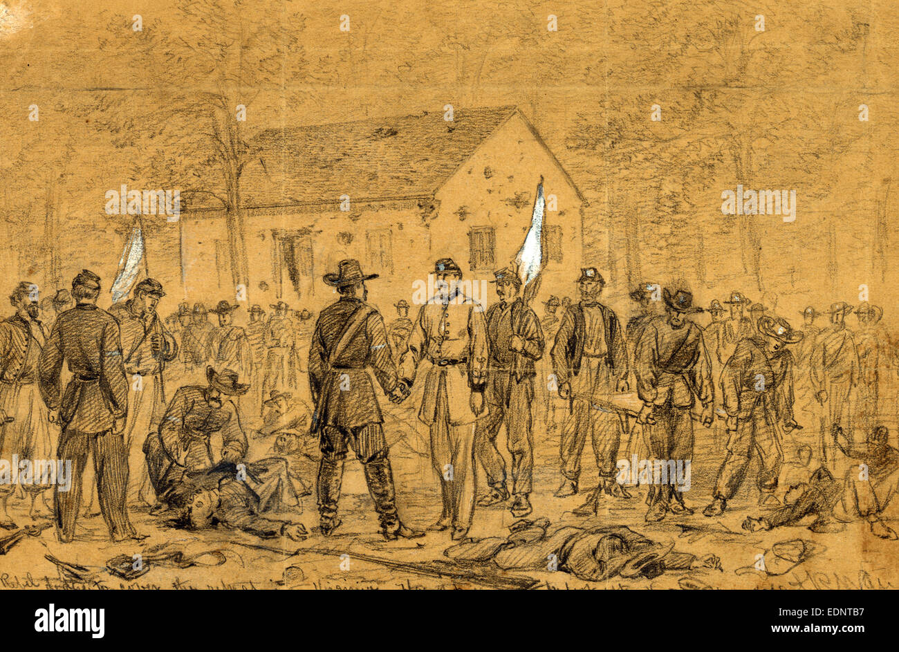 Der Rebel Dodge den Rückzug nach Virginia zu decken. Flagge von Waffenstillstand zu betreuen die Verwundeten, 1862 ca. September Stockfoto Der Rebel Dodge den Rückzug nach Virginia zu decken. Flagge von Waffenstillstand zu betreuen die Verwundeten, 1862 ca. September Stockfoto
