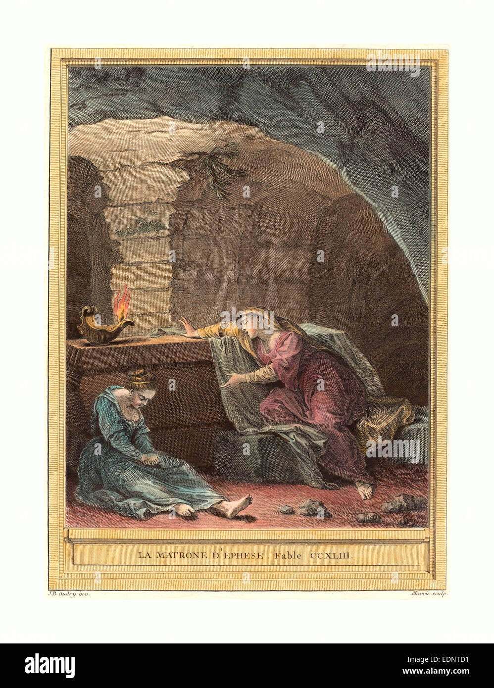 Martin Marvie nach Jean-Baptiste Oudry (Französisch, 1713-1813), La Matrone d'Ephese (Matrone von Ephese) veröffentlichte 1759 Stockfoto Martin Marvie nach Jean-Baptiste Oudry (Französisch, 1713-1813), La Matrone d'Ephese (Matrone von Ephese) veröffentlichte 1759 Stockfoto