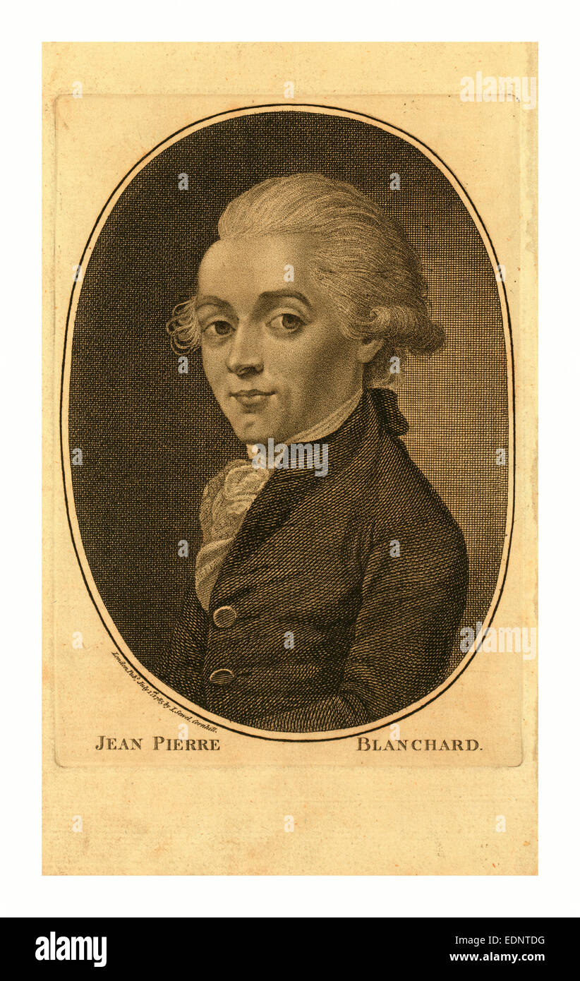 Jean Pierre Blanchard, London herausgegeben von I. Sewel, Cornhill, 1. Juli 1785, Brustbild des französischen Ballonfahrer Stockfoto
