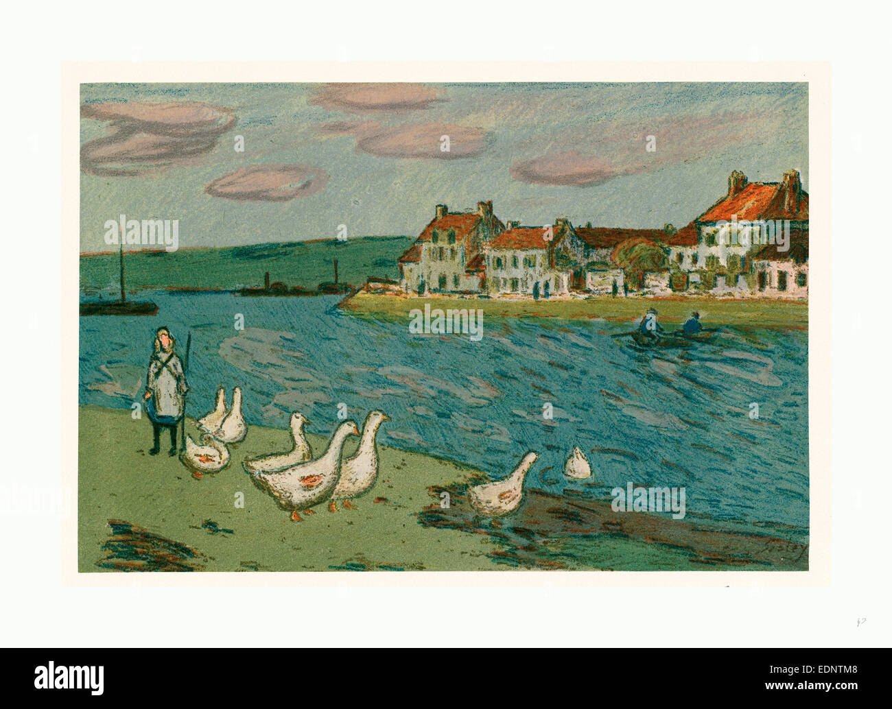 Alfred Sisley (Französisch, 1839 1899), Ufer des Flusses (Les Bords de Riviere), Farbe 1897, Lithographie Stockfoto