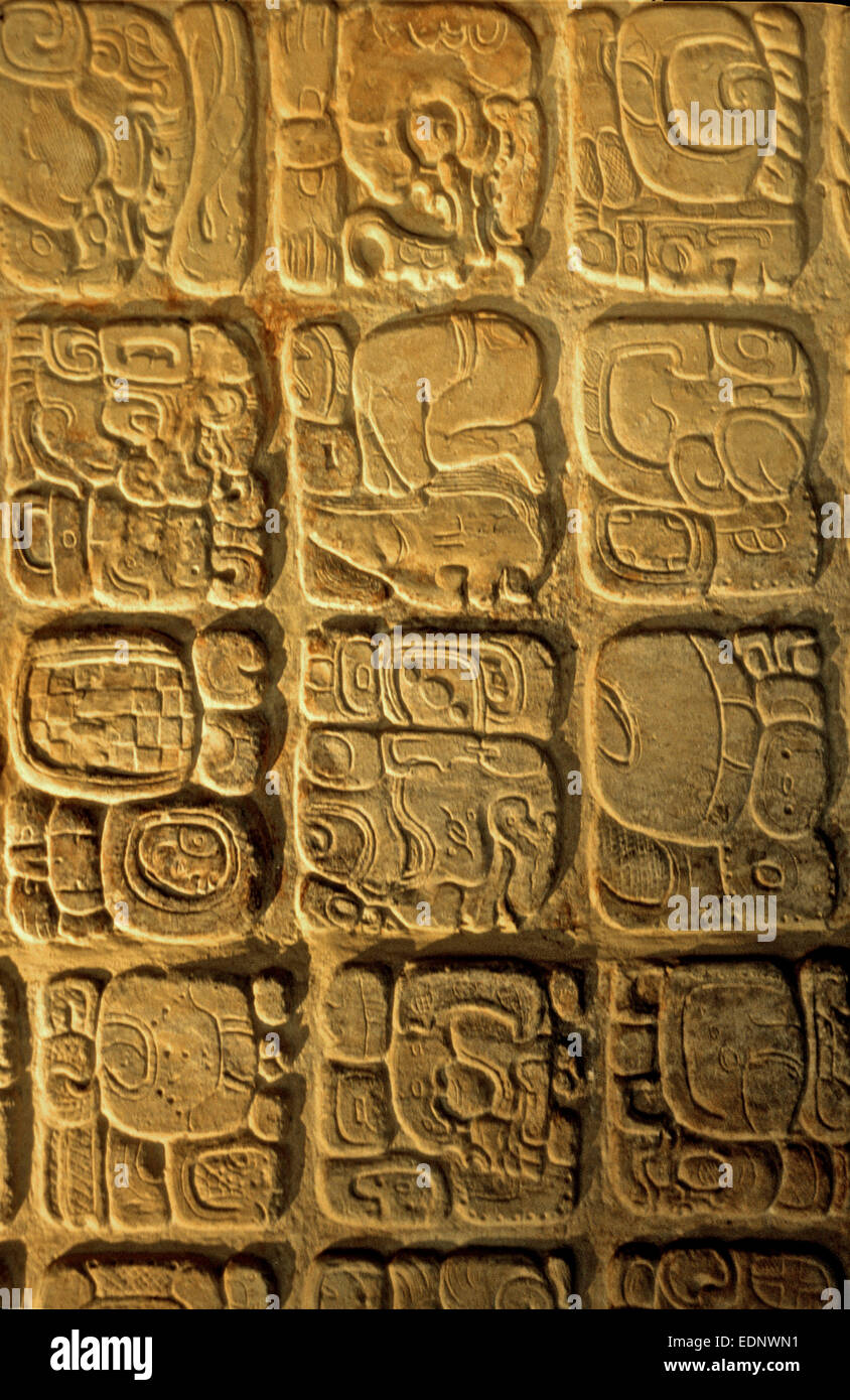 Mexiko - Maya-Gravur auf Stein Stockfoto