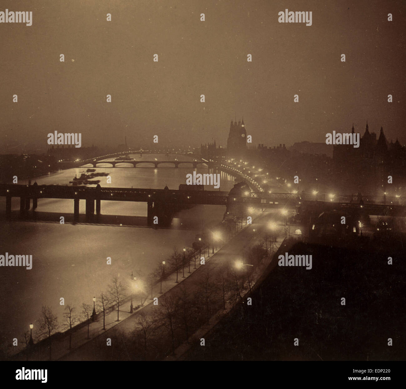 Die Themse London, UK, Vintage Nachtaufnahmen 1903, Vintage-Fotografie Stockfoto