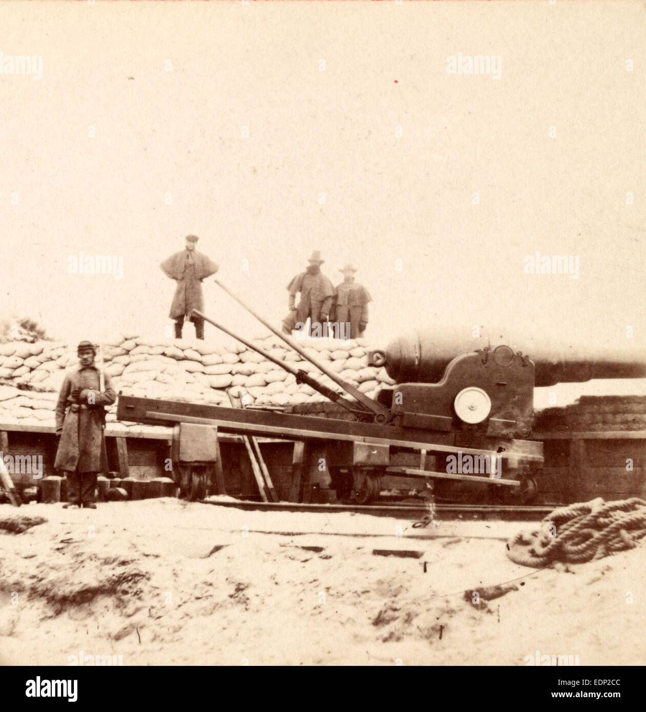 Englische Armstrong-Kanone in Fort Fisher, N.C., USA, uns, Vintage-Fotografie Stockfoto