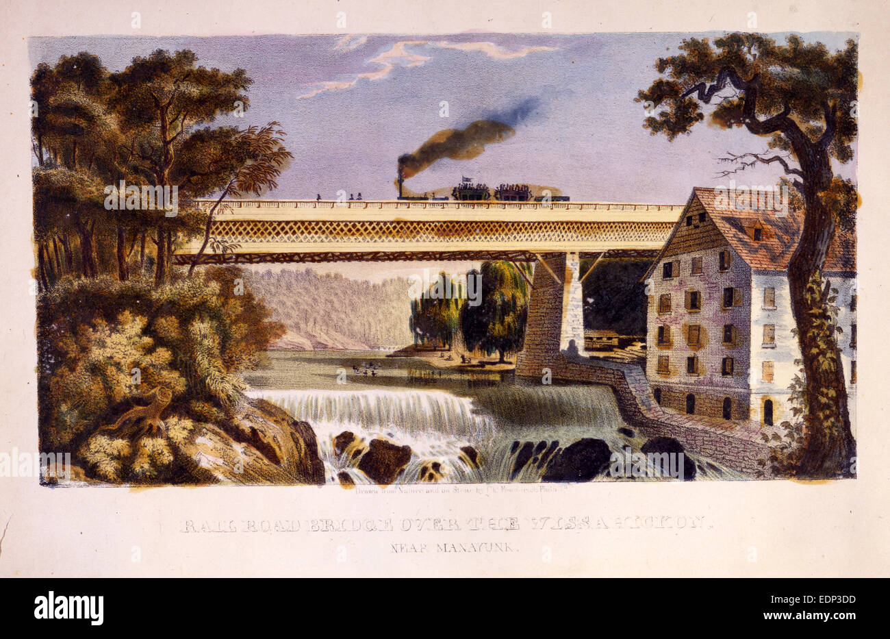 Eisenbahnbrücke über die Wissahickon in der Nähe von Manayunk; [kein Aufnahmedatum auf Shelflist Karte]; 1 print: Hand gefärbt Stockfoto