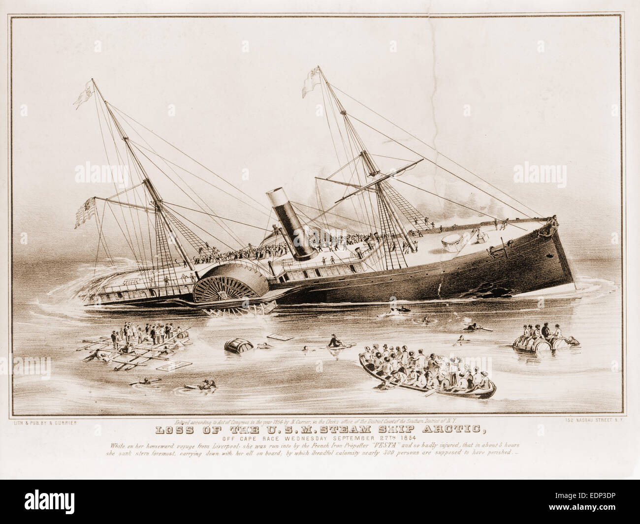 Verlust von U.S.M. Dampfschiff Arctic: aus Cape Race Mittwoch, 27. September 1854; N. Currier (fest), New York Stockfoto