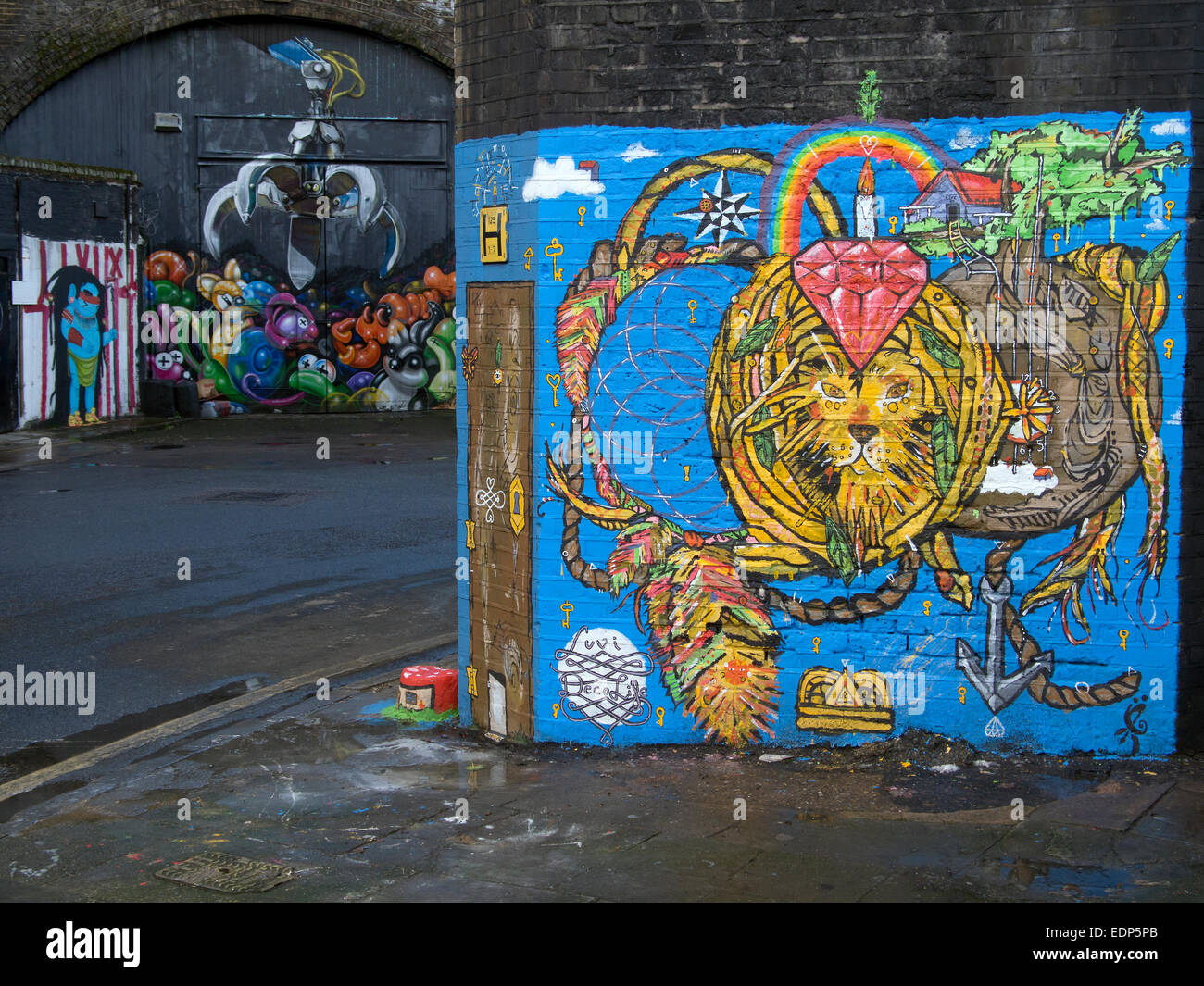 Street-Art in der Hawley Wharf Sanierungsgebiet von Camden Town, London UK Stockfoto