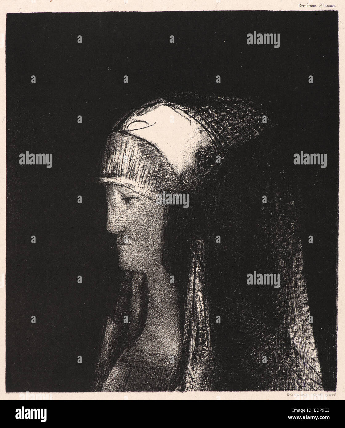 Odilon Redon (French, 1840-1916). Druidess (Druidesse), 1892. Lithographie auf dünnen grauen wob Chine Collé auf schwerem Vélin Papier Stockfoto
