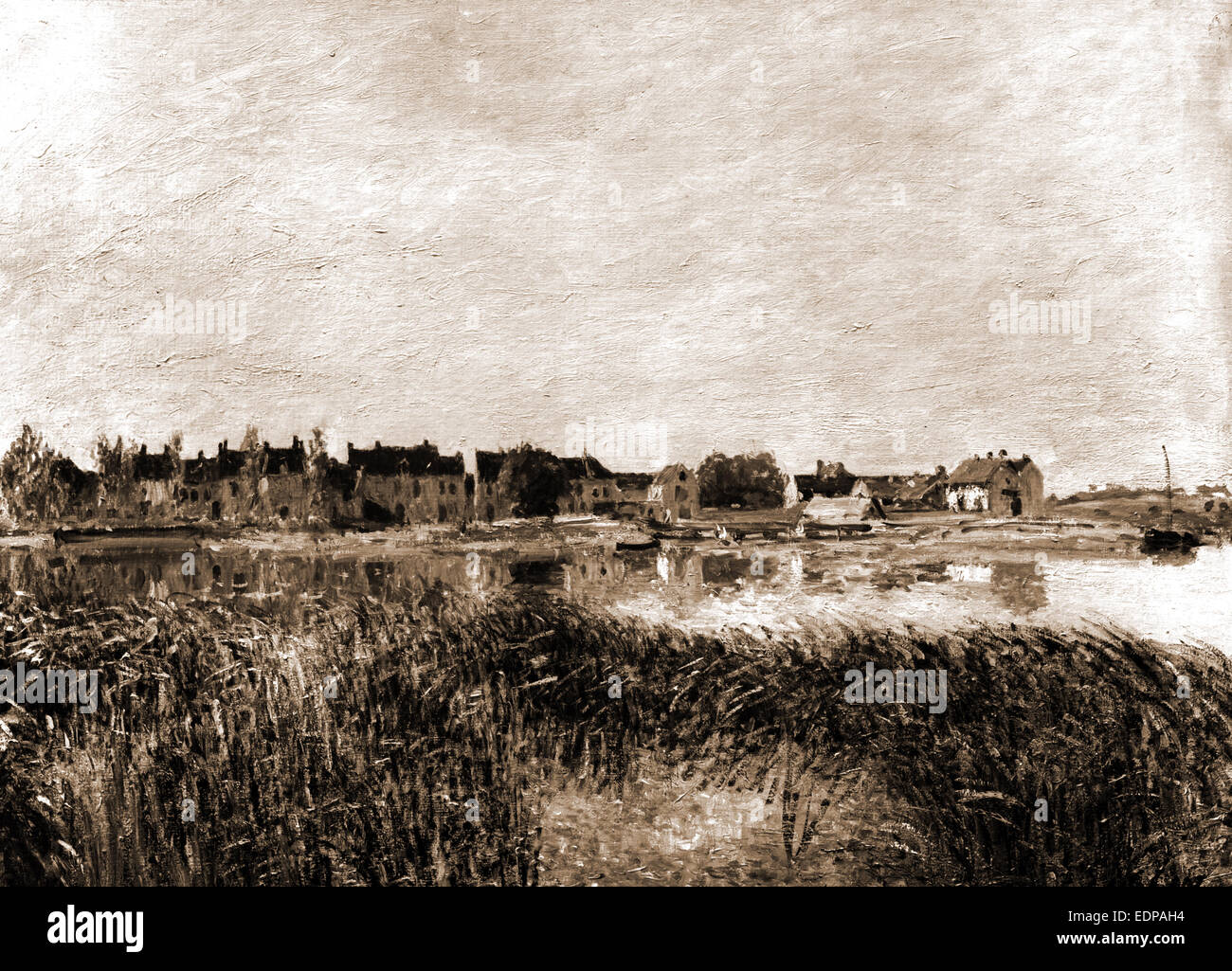 Dorf am Ufer der Marne, Sisley, Alfred, 1839-1899, Uferpromenaden, Frankreich, Marne Fluss, 1900 Stockfoto