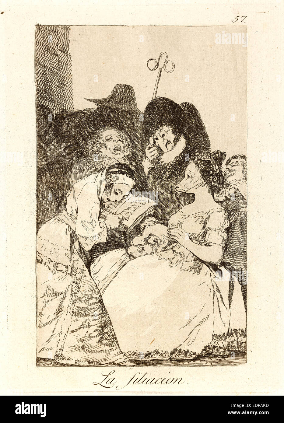 Francisco de Goya (Spanisch, 1746-1828). La Filiacion. (Die Abstammung), 1796-1797. Von Los Caprichos, Nr. 57. Radierung Stockfoto