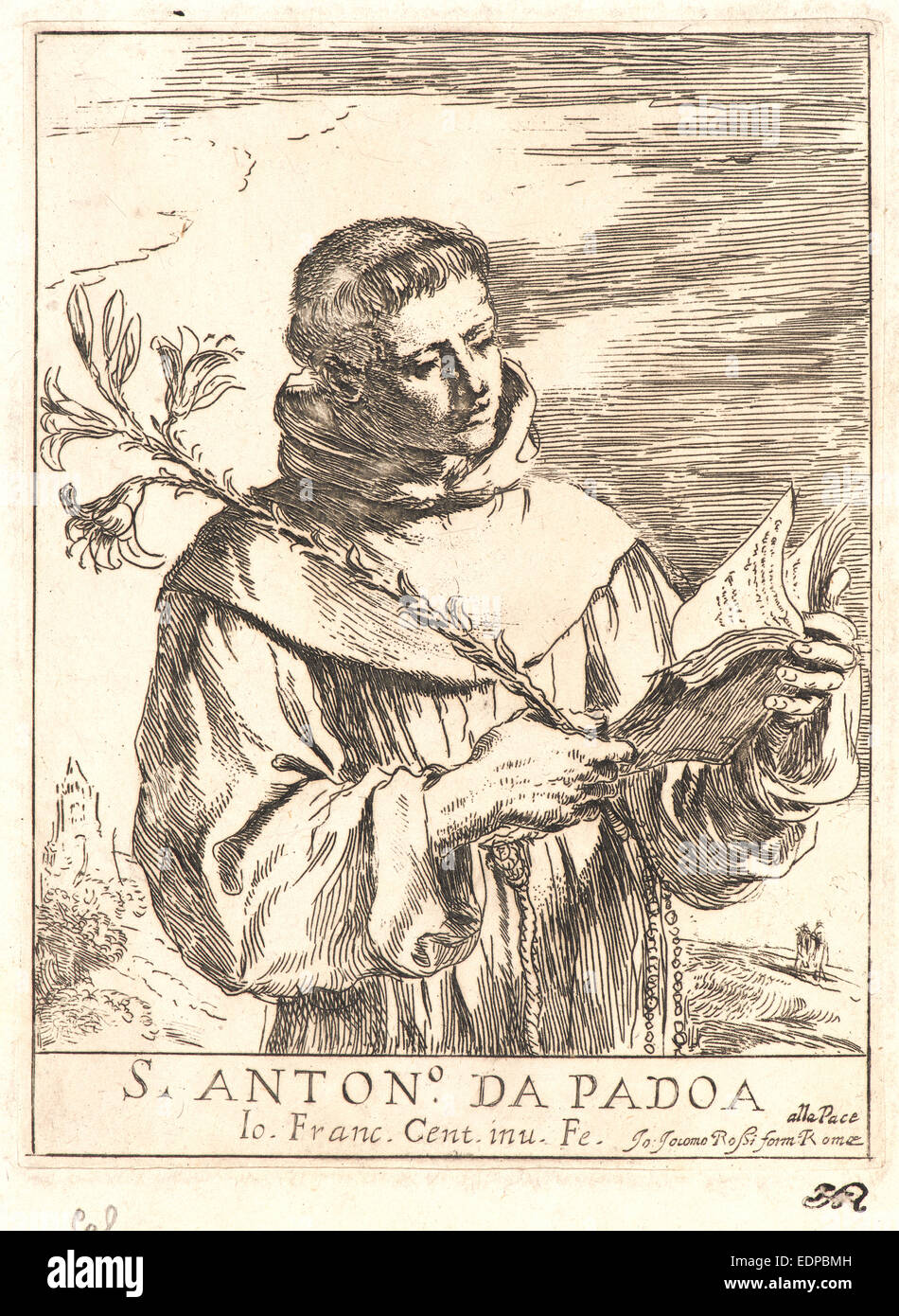 Nach Guercino (alias Giovanni Francesco Barbieri) (Italienisch, 1591 - 1666). Der heilige Antonius von Padua, 17. Ätzen Stockfoto