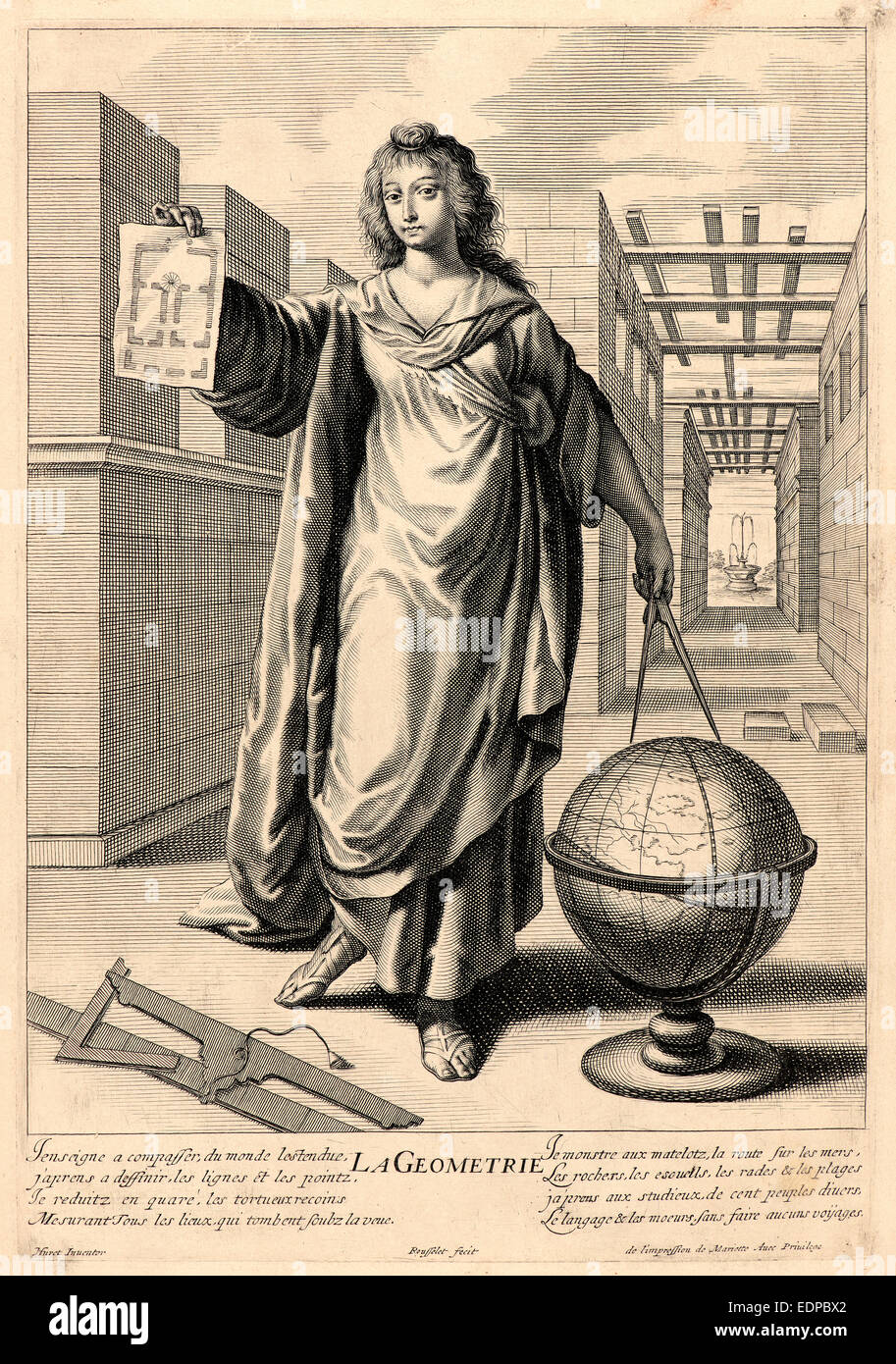 Gilles Rousselet (Französisch, 1610-1686) nach Grégoire Huret (Französisch, 1606-1670). Geometrie, 17. Jahrhundert Stockfoto