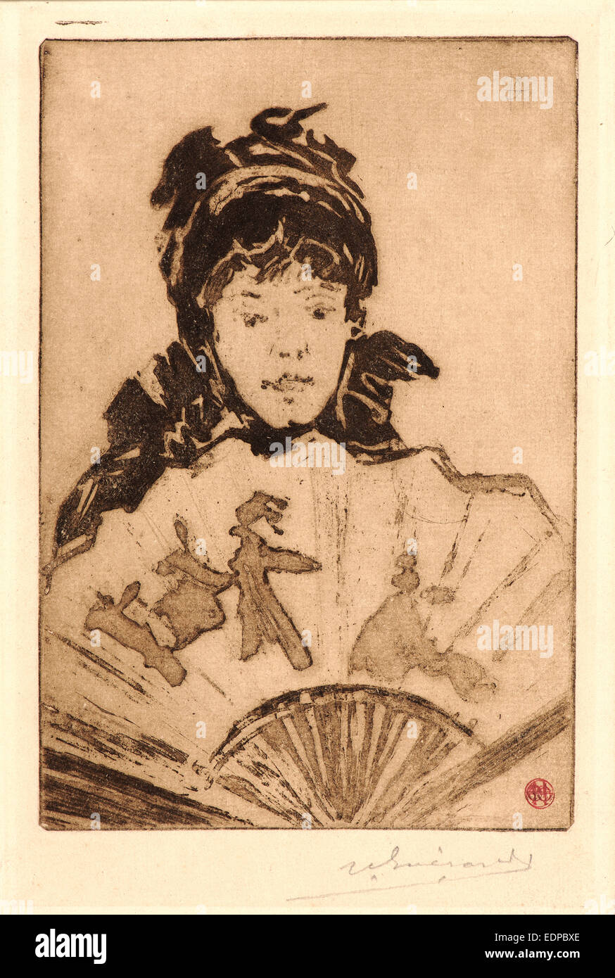 Henri Charles Guérard (Französisch, 1846-1897). Dame mit Fächer, ca. 1878-1896. Aquatinta Stockfoto