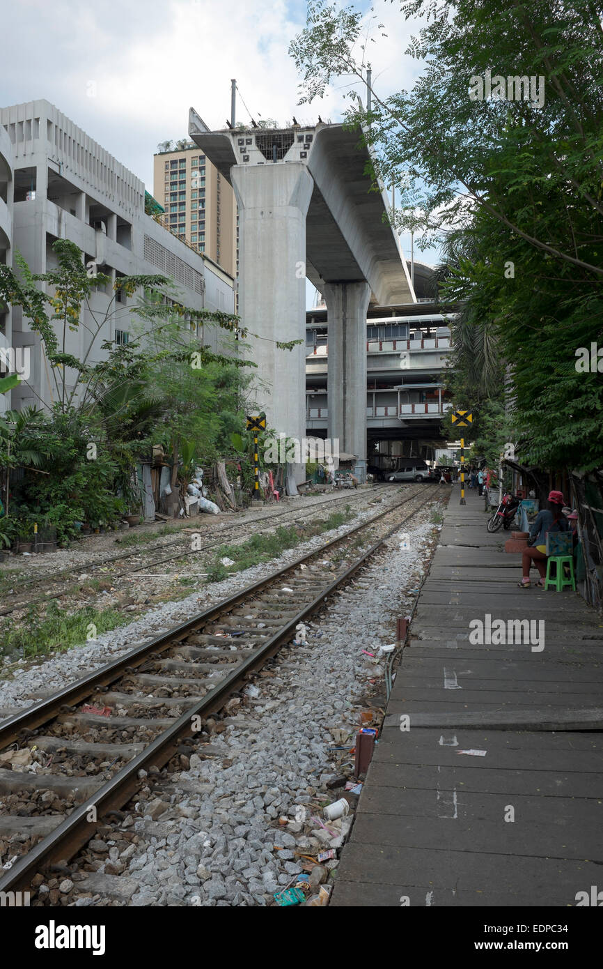 Ende der Linie Bau Arbeit Airport Railway Link Phaya Thai in Bangkok Stockfoto