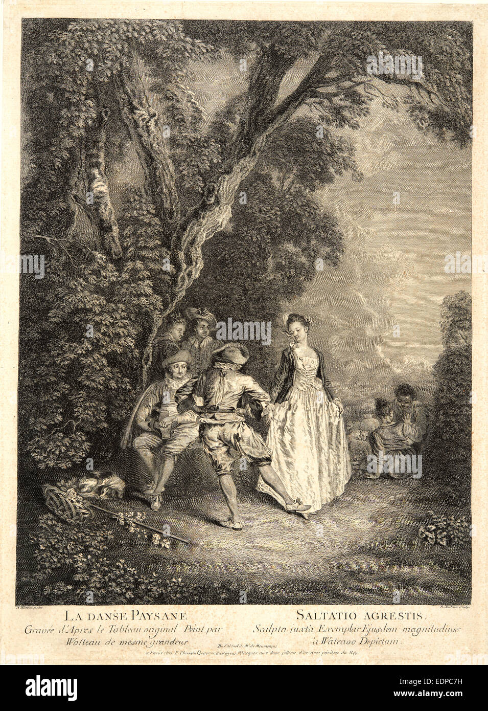 Benoit Audran, II (Französisch, 1698-1772) nach Jean-Antoine Watteau (Französisch, 1684-1721). Der Bauer Danse (La Danse Paysanne) Stockfoto
