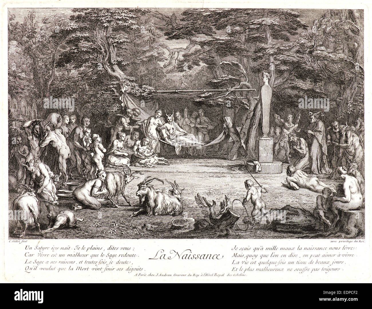 Claude Gillot (Französisch, 1673-1722) und Jean Audran (Französisch, 1667-1756). Geburt (La Naissance), ca. 1718-1722 Stockfoto