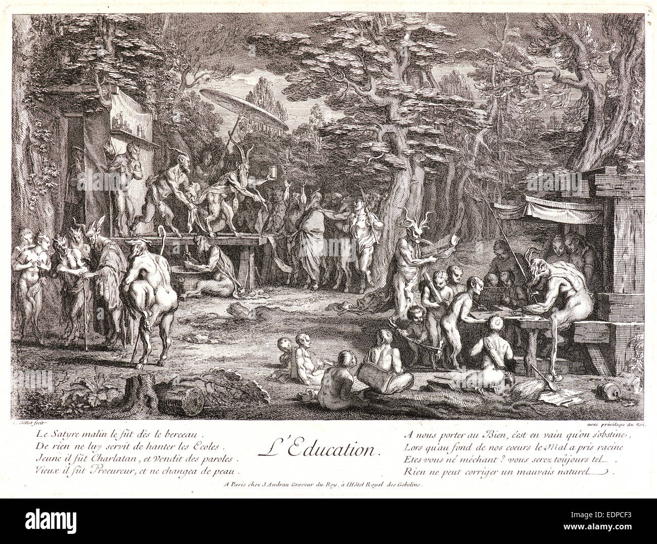 Claude Gillot (Französisch, 1673-1722) und Jean Audran (Französisch, 1667-1756). Geburt (La Naissance), ca. 1718-1722 Stockfoto