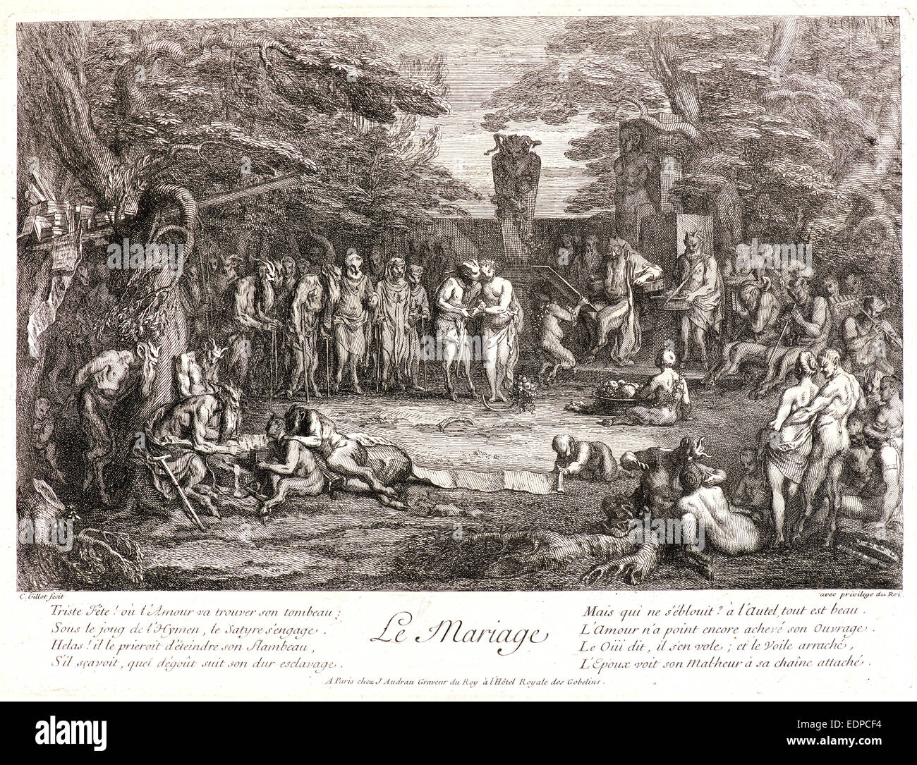 Claude Gillot (Französisch, 1673-1722) und Jean Audran (Französisch, 1667-1756). Geburt (La Naissance), ca. 1718-1722 Stockfoto