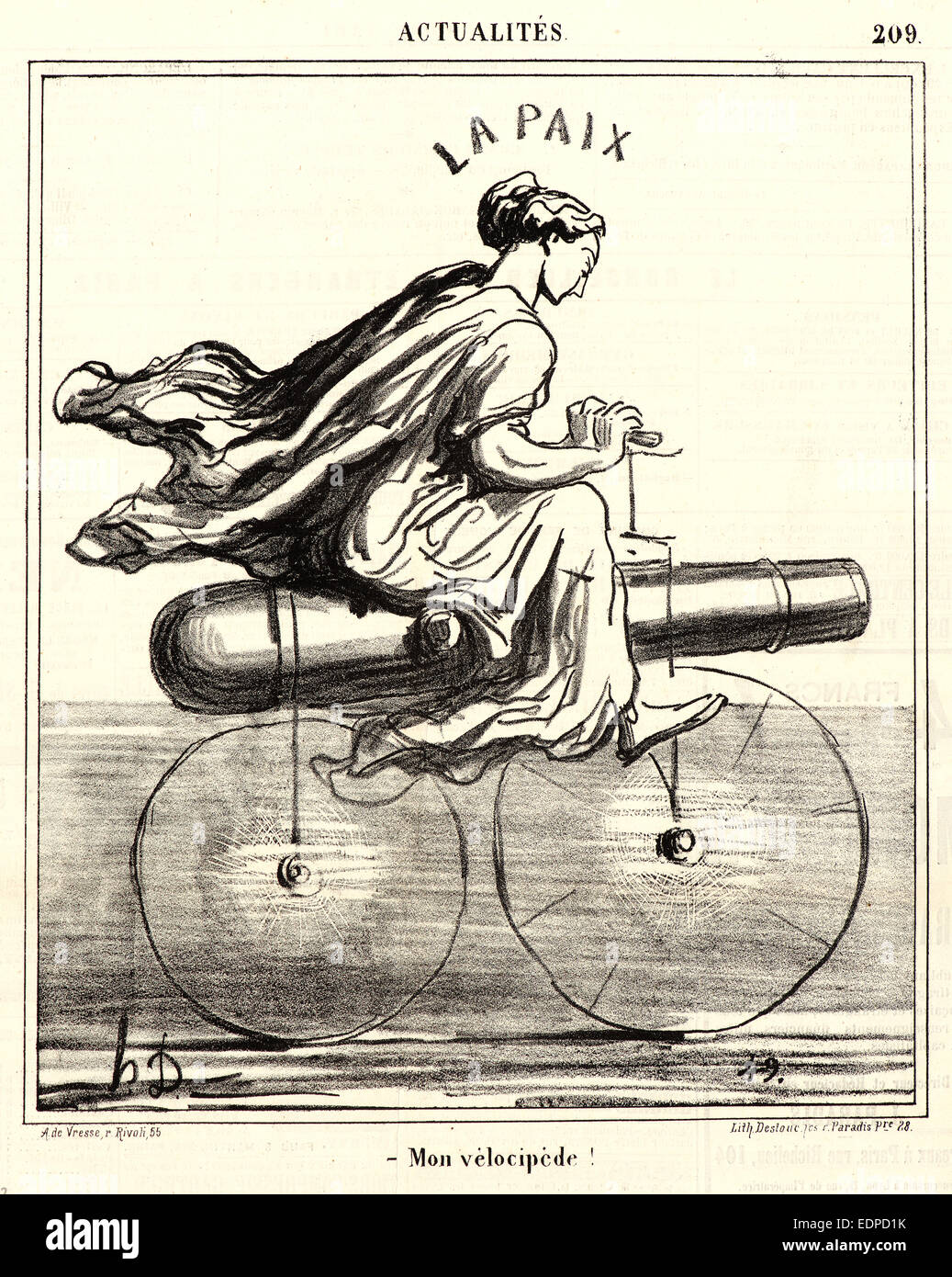 Honoré Daumier (Französisch, 1808-1879). Mo Velocipède!, 1868. Von actualité. Lithographie auf Zeitungspapier Stockfoto