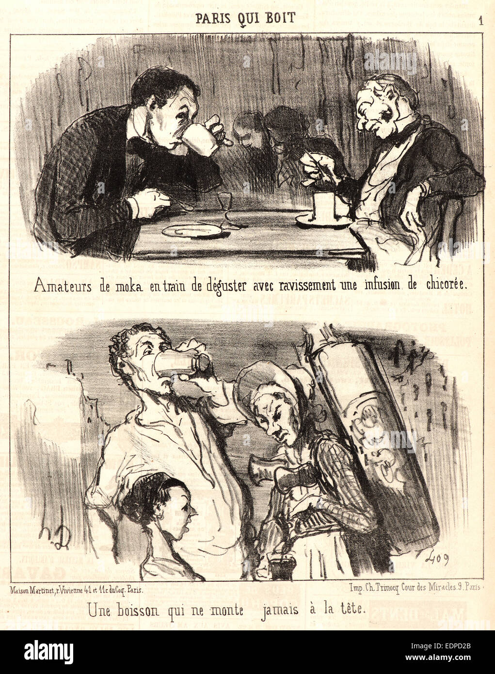 Honoré Daumier (Französisch, 1808-1879). Amateure de Moka, 1852. Von Paris Qui Boit. Lithographie auf Zeitungspapier Stockfoto