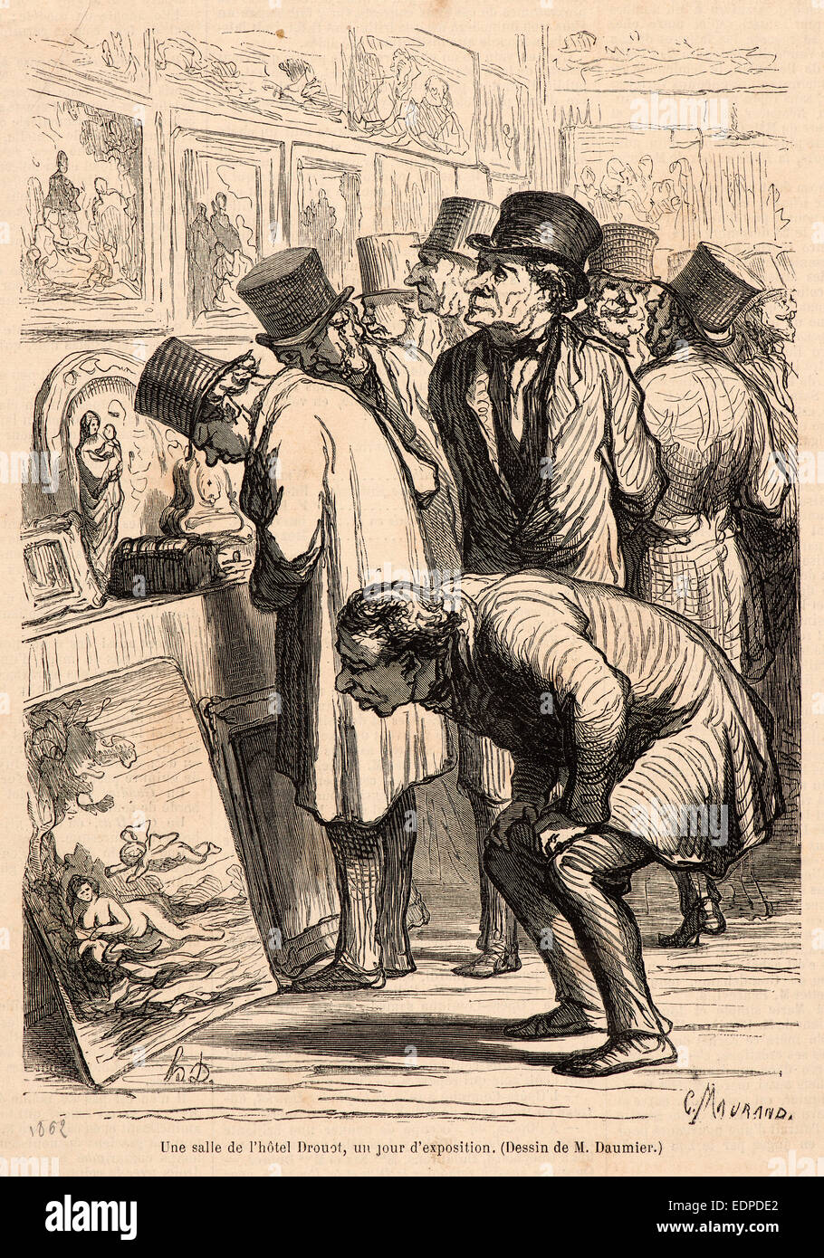Honoré Daumier (Französisch, 1808-1879). Ausstellung Raum im Hotel Druot (Une Salle de l ' Hotel Drouot), ca. 1860-1870 Stockfoto