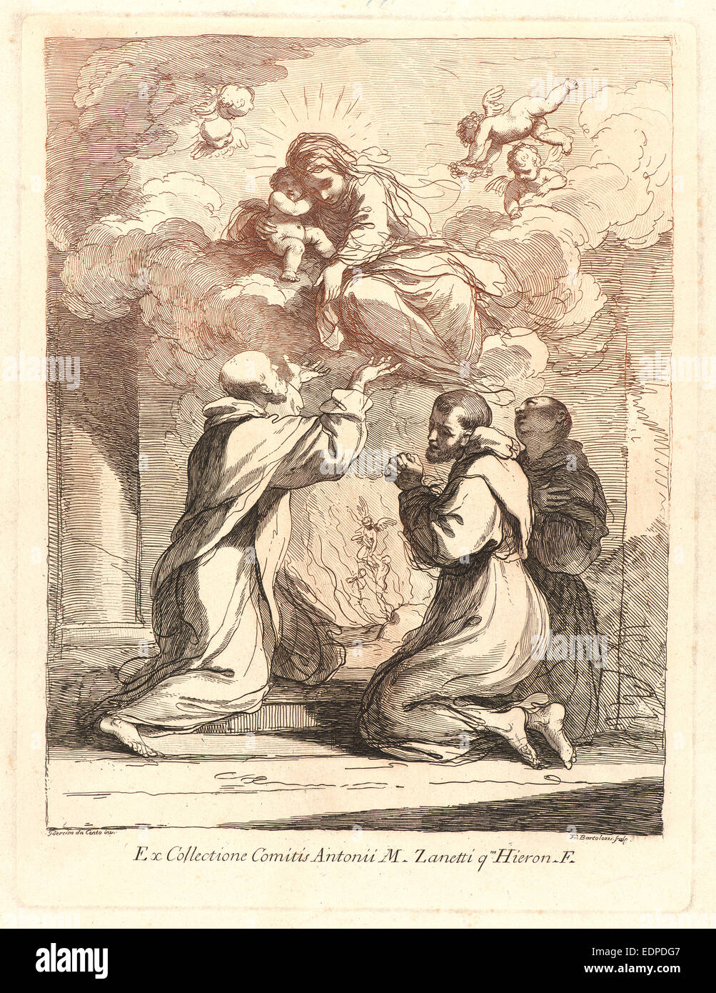 Francesco Bartolozzi (Italienisch, 1727-1815) nach Guercino (Italienisch, 1591-1666). Madonna mit Kind von drei Mönche, 1764 verehrt Stockfoto