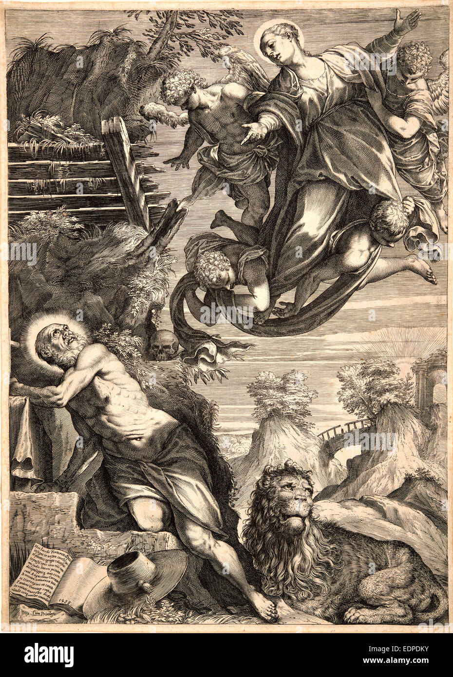 Agostino Carracci (Italienisch, 1557-1602) nach Jacopo Tintoretto (Italienisch (venezianisch), 1519-1594). Die Madonna erscheint Stockfoto