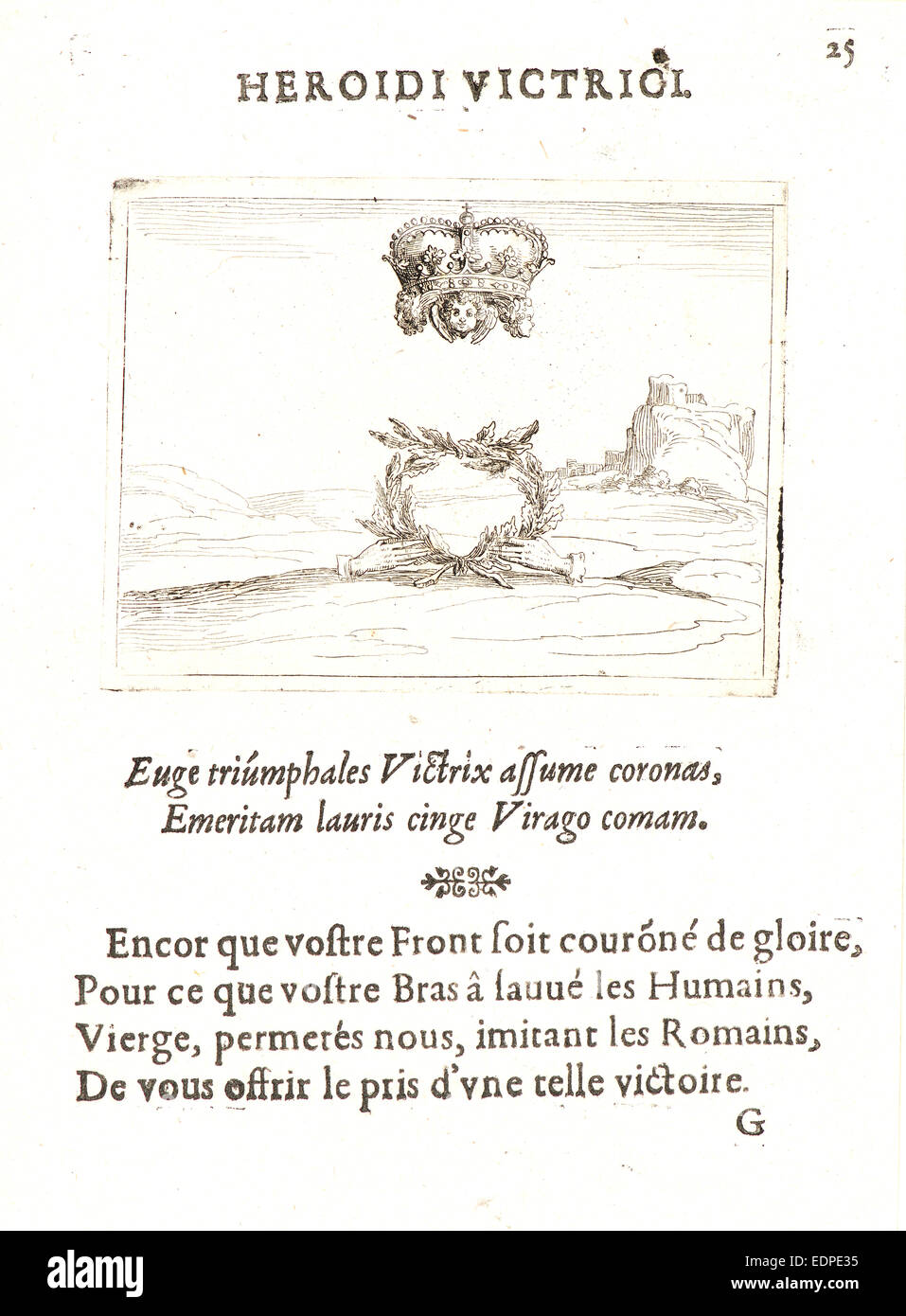 Jacques Callot (Französisch, 1592-1635). Les Deux Couronnes, 17. Jahrhundert. Aus dem Leben der Jungfrau Maria in Embleme Stockfoto