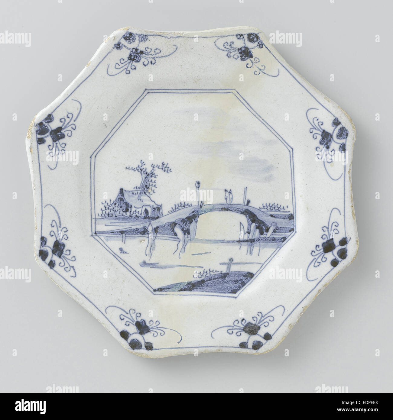 Platte, achteckig, bemalt mit Landschaft, Anonymous Stockfoto