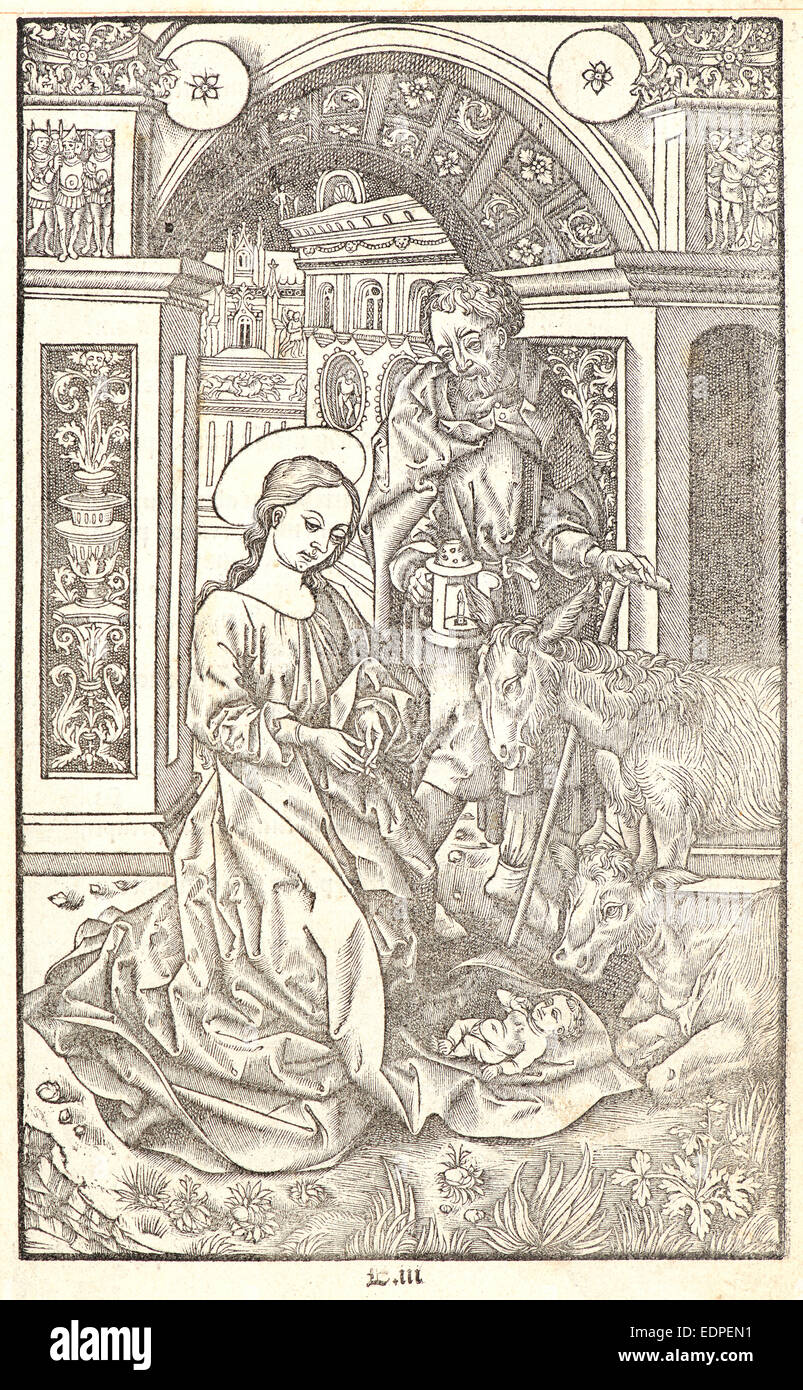 Anonyme nach Martin Schongauer (Elsässer (Deutsch), ca. 1430-1491). Die Geburt Christi, ca. 1508. Metall schneiden Stockfoto