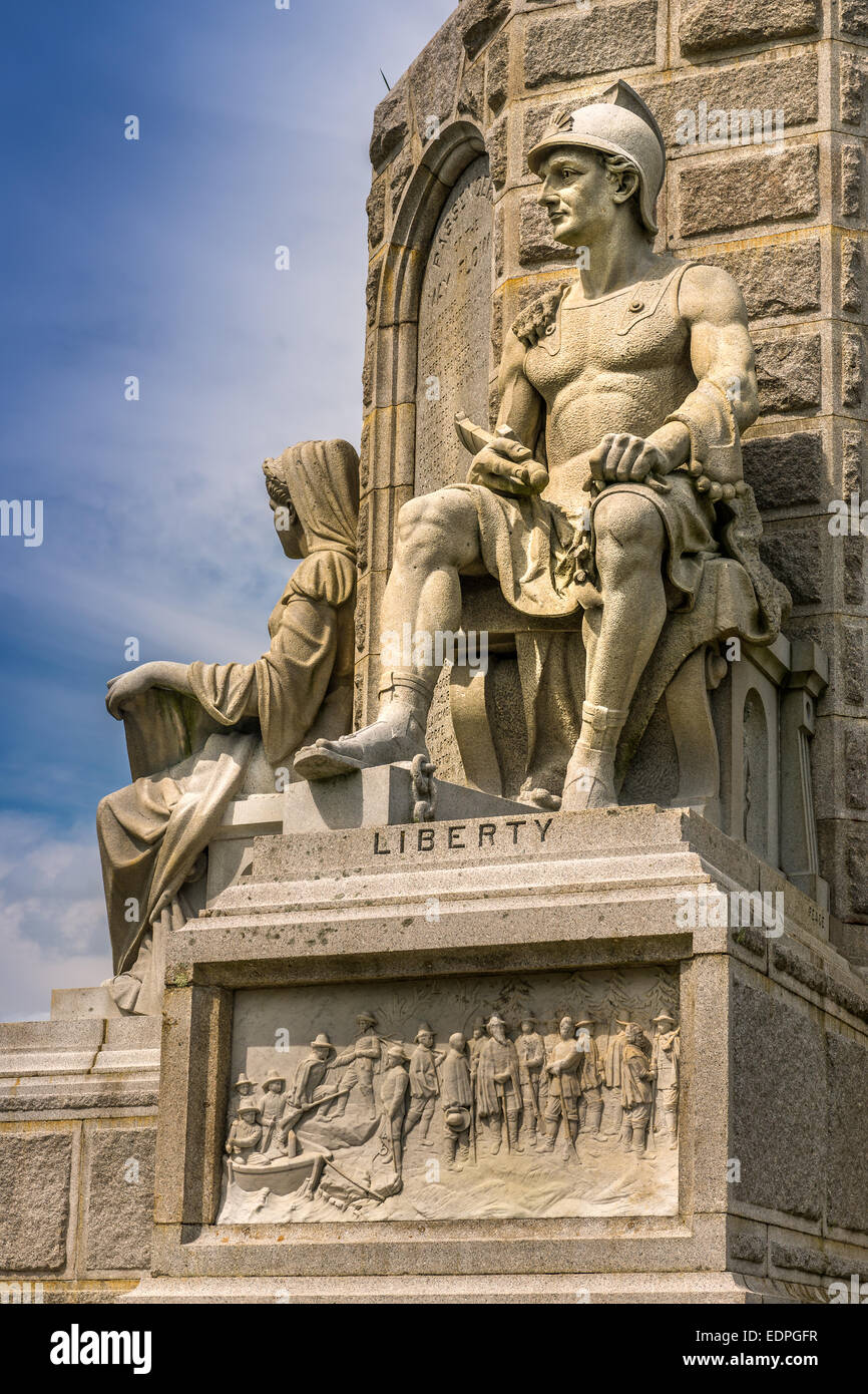 Liberty, ein Eckpfeiler der Vorfahren-Denkmal in Plymouth, Massachusetts - USA Stockfoto