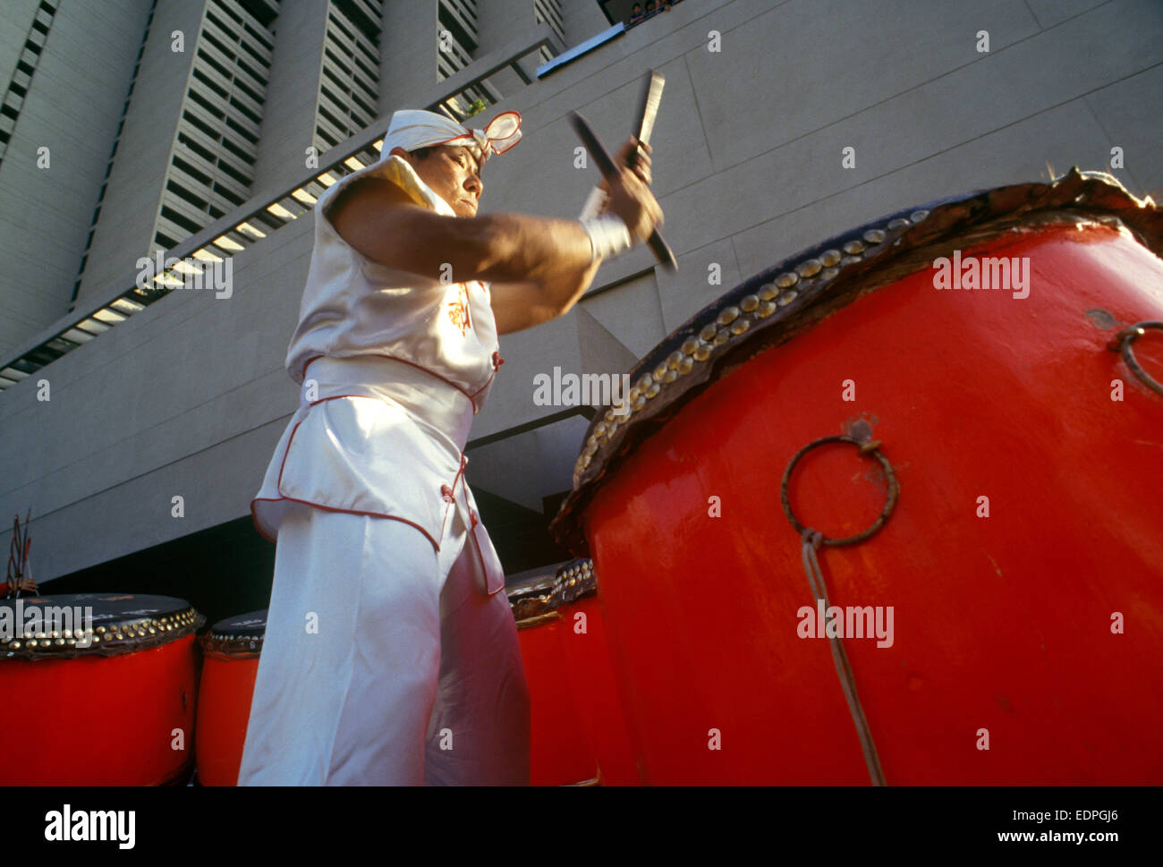 Traditionelle japanische Trommel & Schlagzeuger Stockfoto