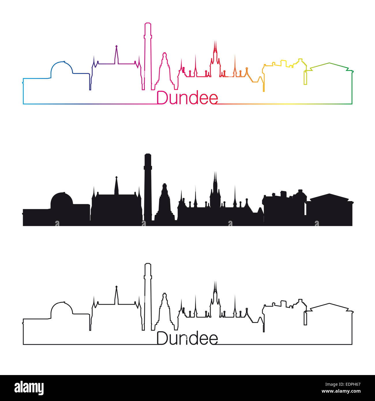 Dundee Skyline linearen Stil mit Regenbogen Stockfoto