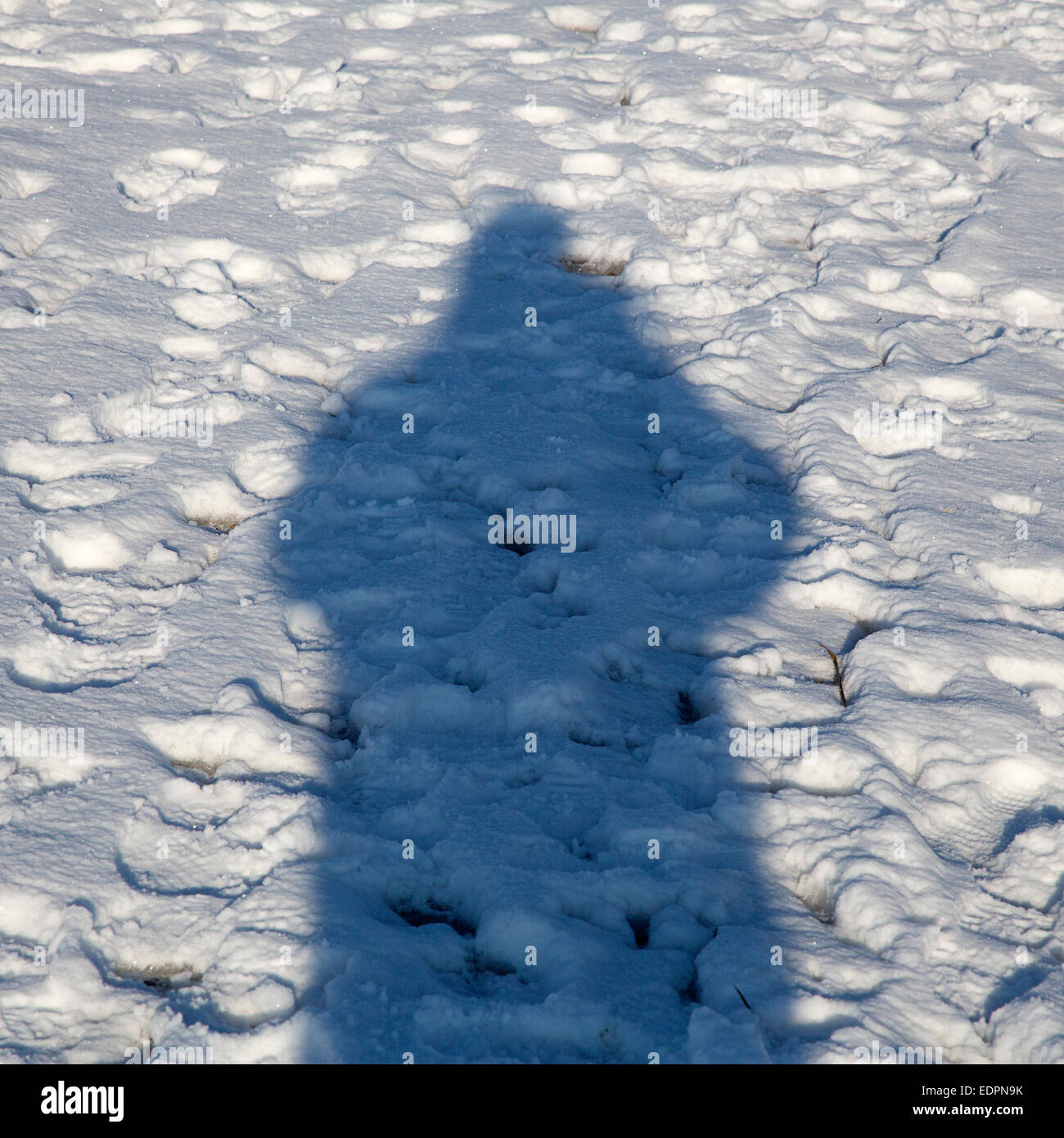 Schatten einer Person im Schnee Stockfoto