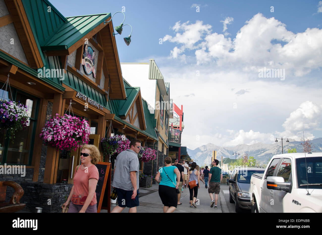 Geschäfte in Jasper, Alberta, Kanada Stockfoto