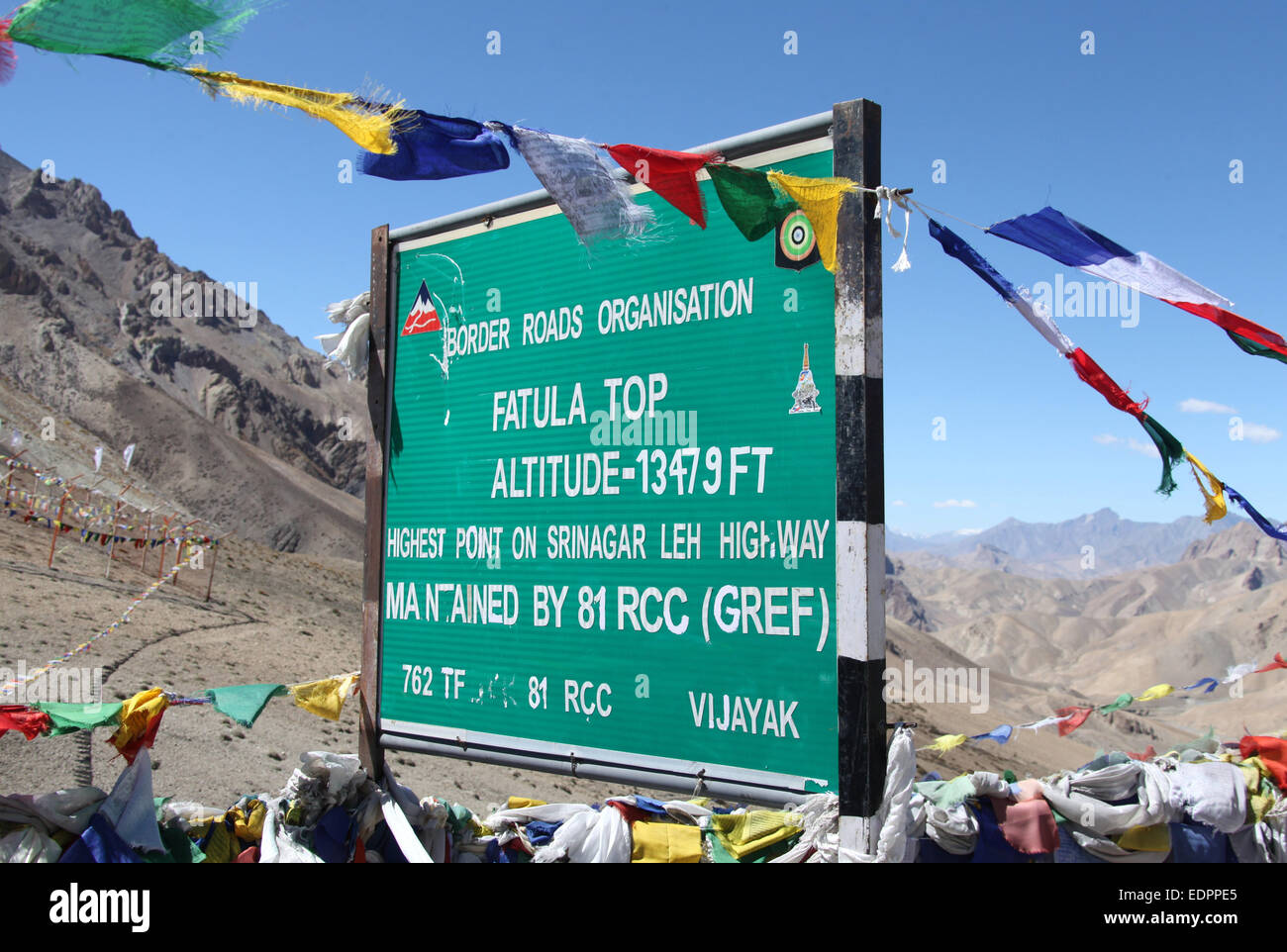 Fatula Top-Zeichen, die ist der höchste Punkt auf der Leh Srinagar Highway Stockfoto