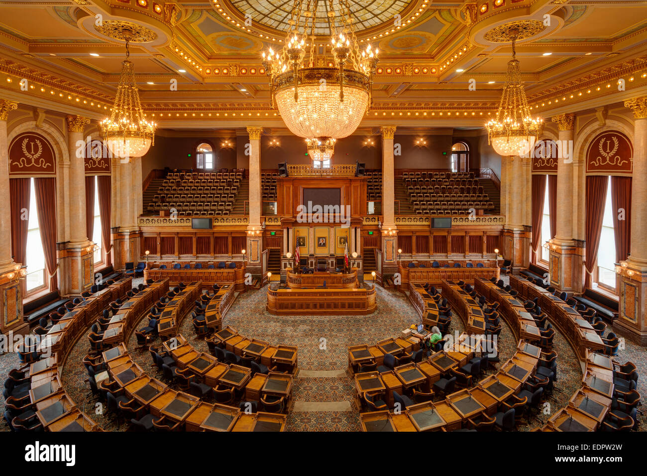 Kammer des House Of Representatives. Des Moines, Iowa State Capitol. Stockfoto