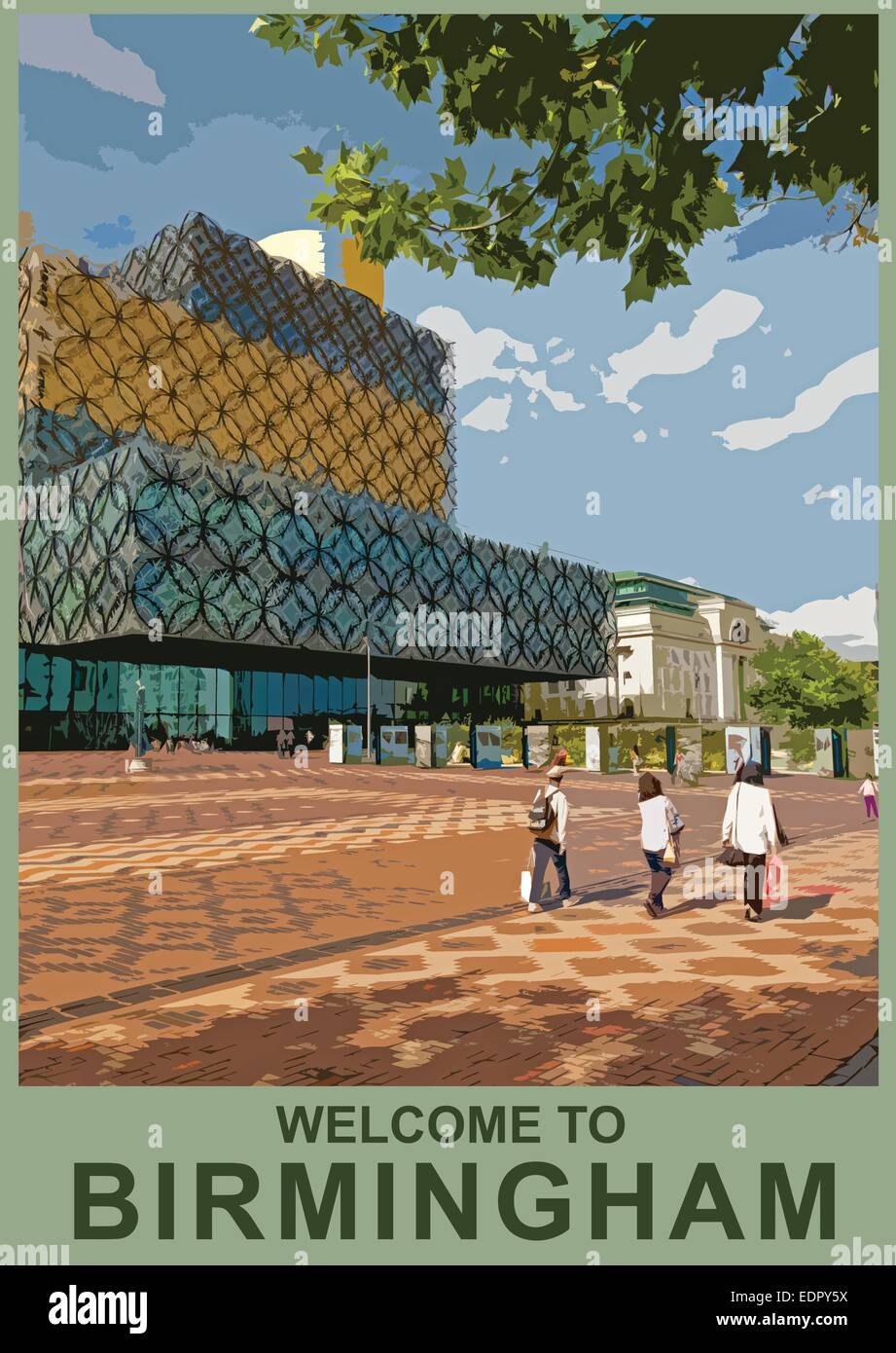 Ein Plakat Stil Abbildung der Library of Birmingham Stadtbibliothek, Birmingham, England, UK Stockfoto